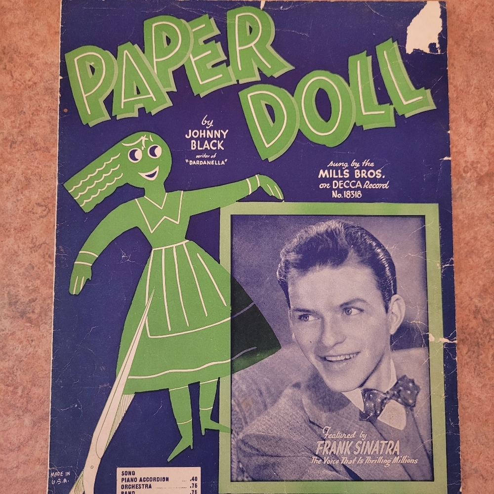 Vintage Sheet Music ~ Frank Sinatra  ~ 1940s ~  Artsy! ~ Frame It!